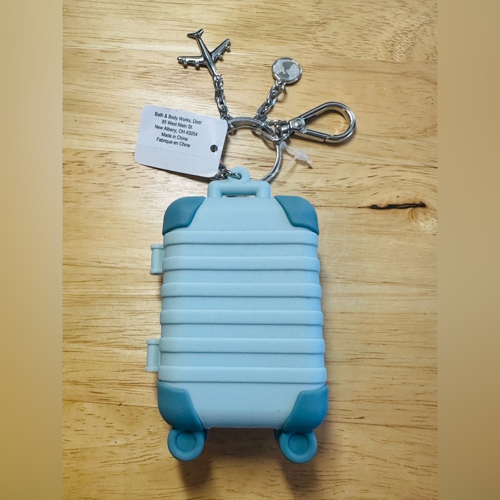 Suitcase Silicone hand sanitizer holder Keychain Charm in Light Blue